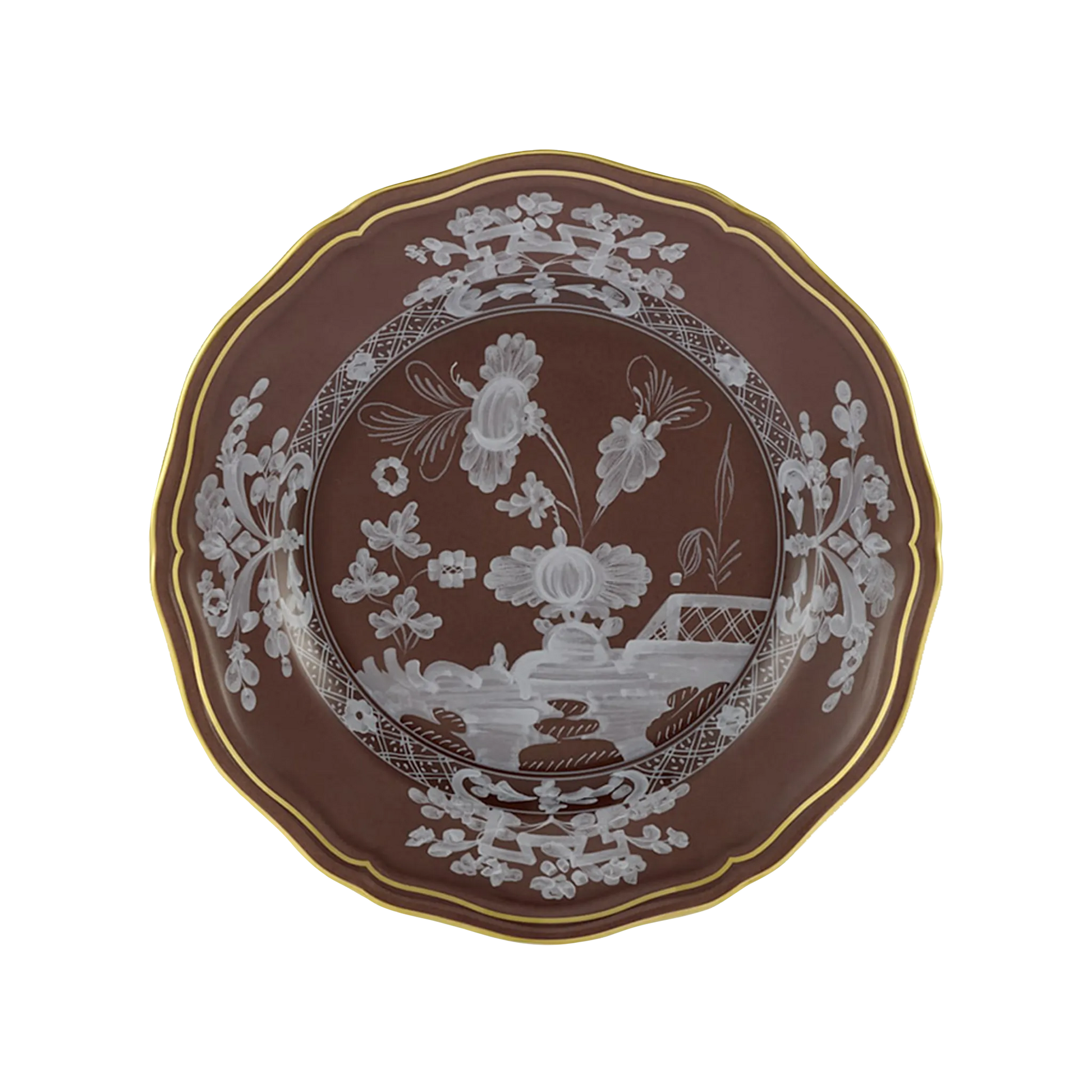 Vista frontal do Sousplat Oriente Italiano Castagna.