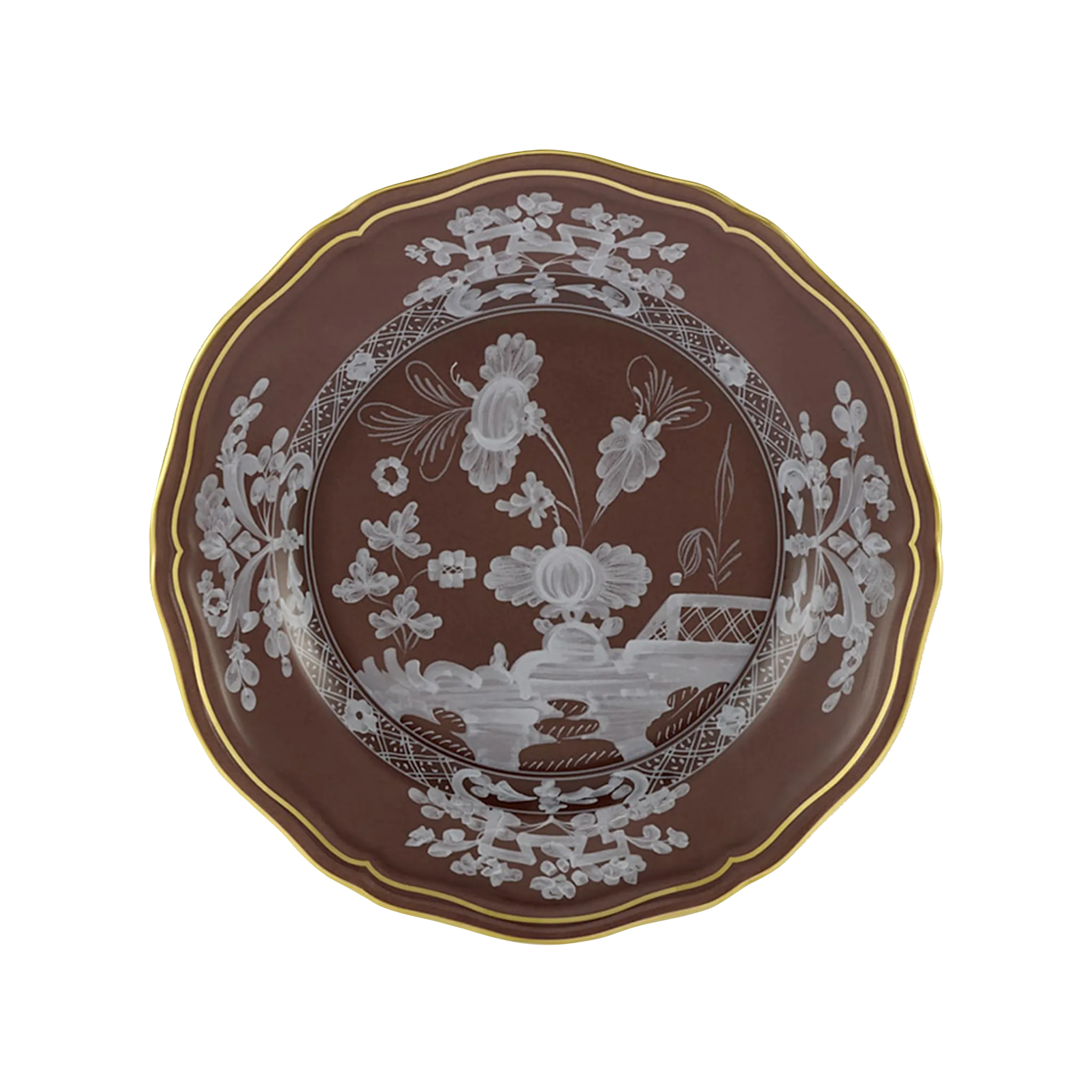 Vista frontal do Sousplat Oriente Italiano Castagna.