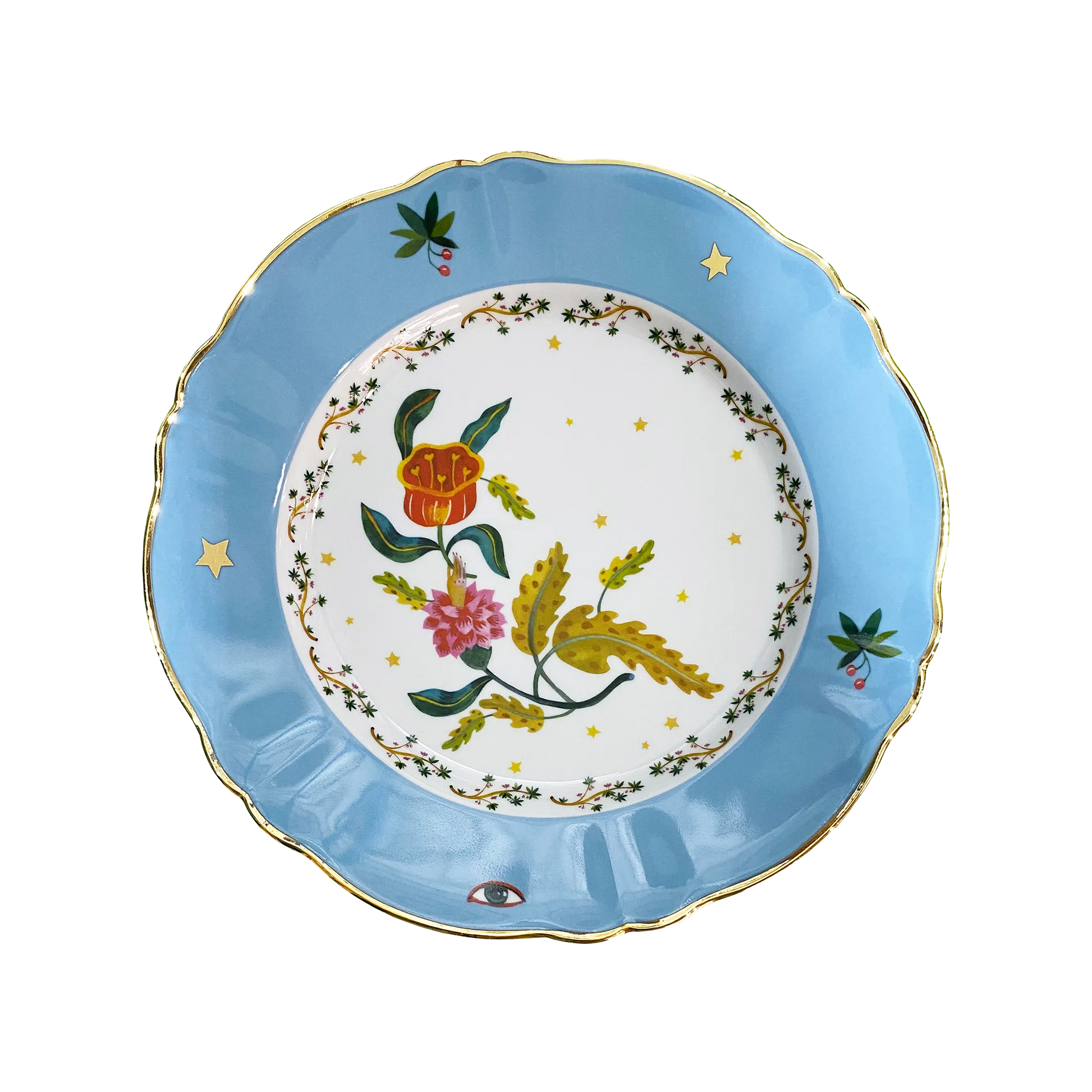 Vista frontal do Prato Raso Floral Vintage.