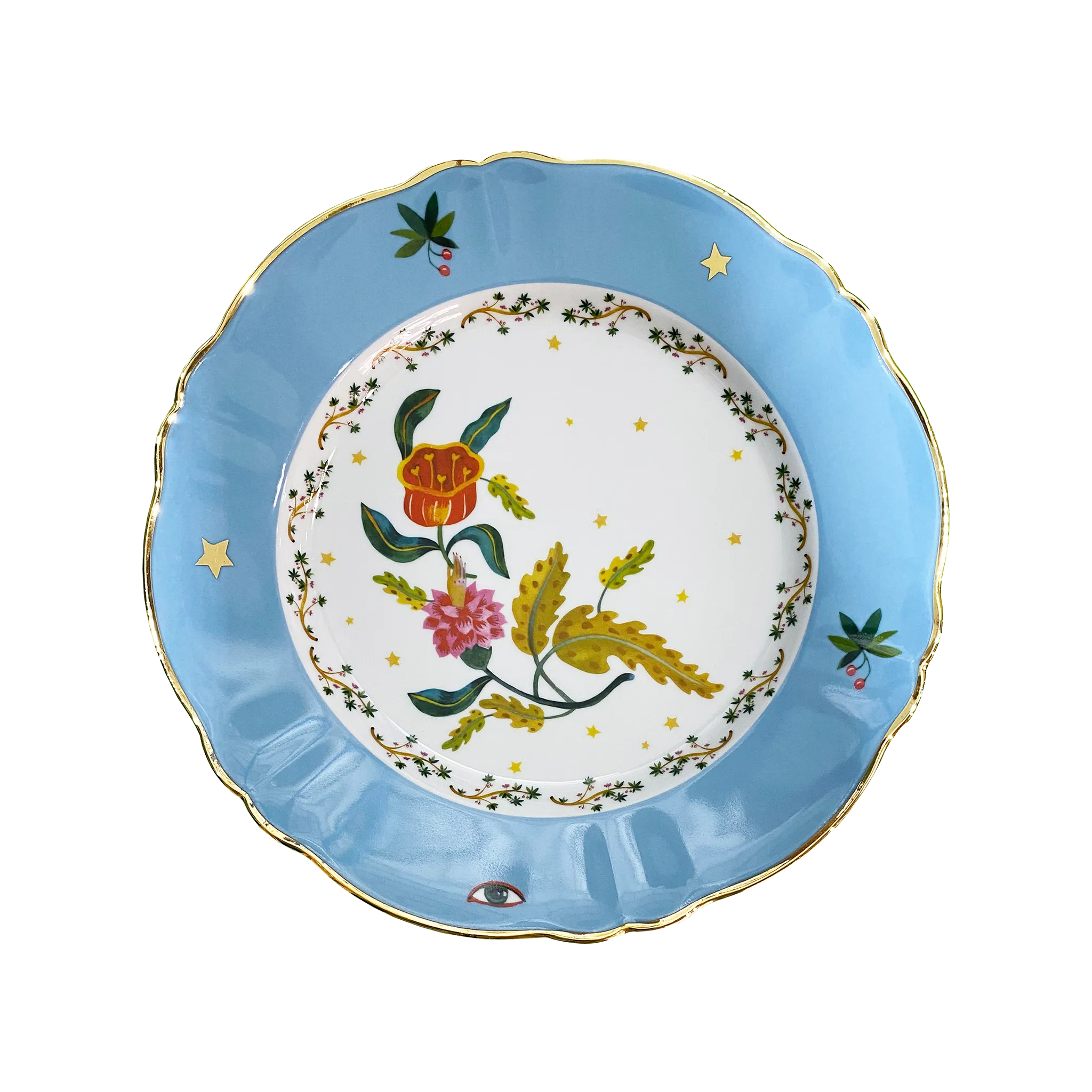 Vista frontal do Prato Raso Floral Vintage.