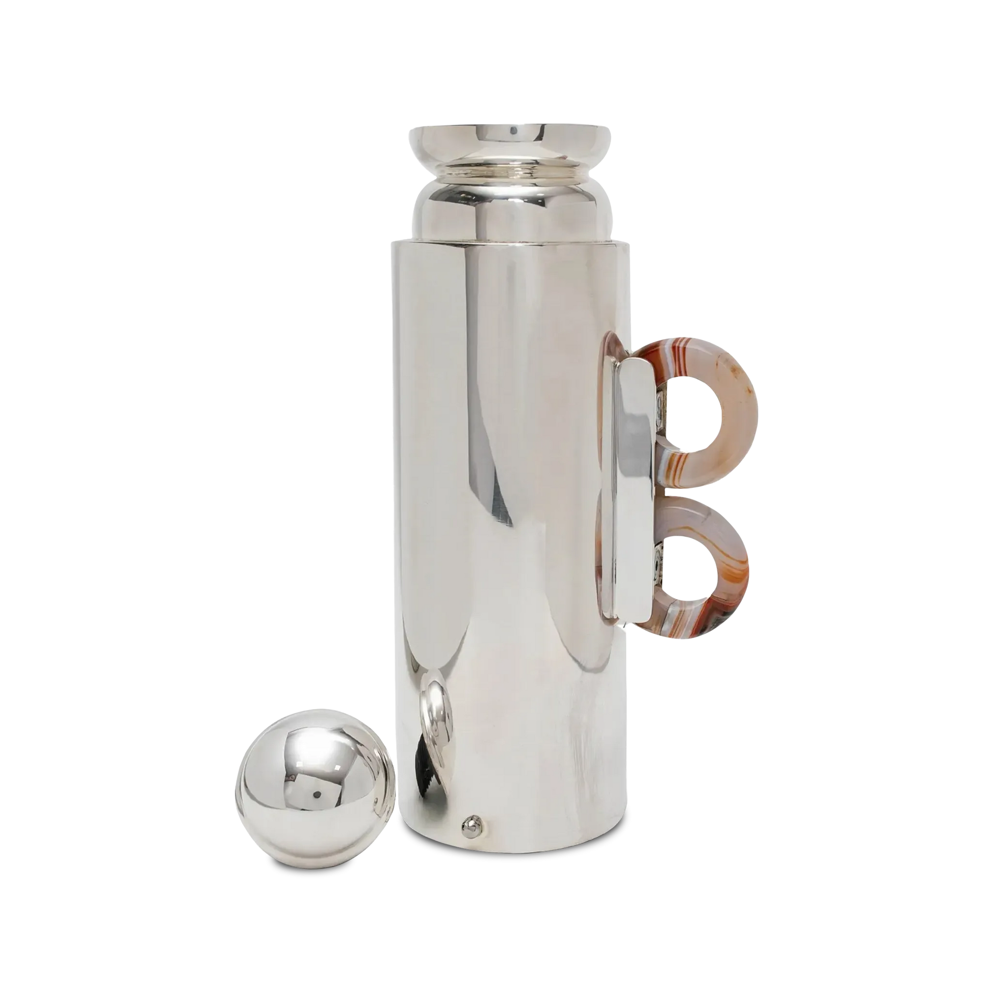 Garrafa Térmica Prata Com Ágata aberta.