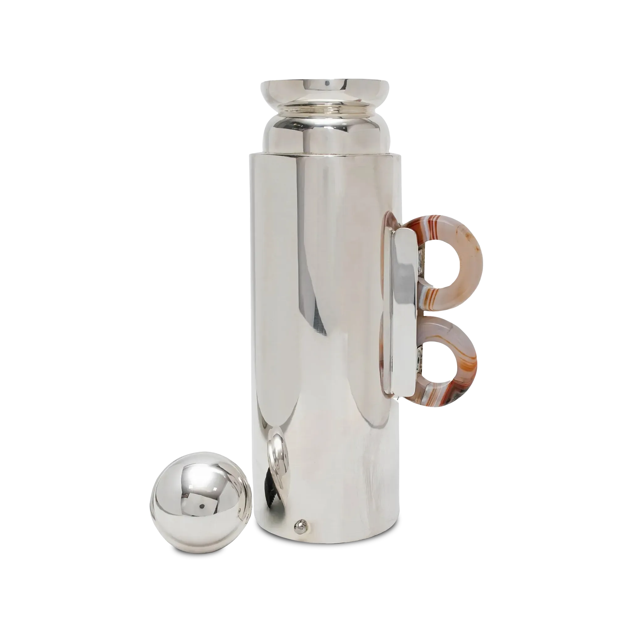 Garrafa Térmica Prata Com Ágata aberta.