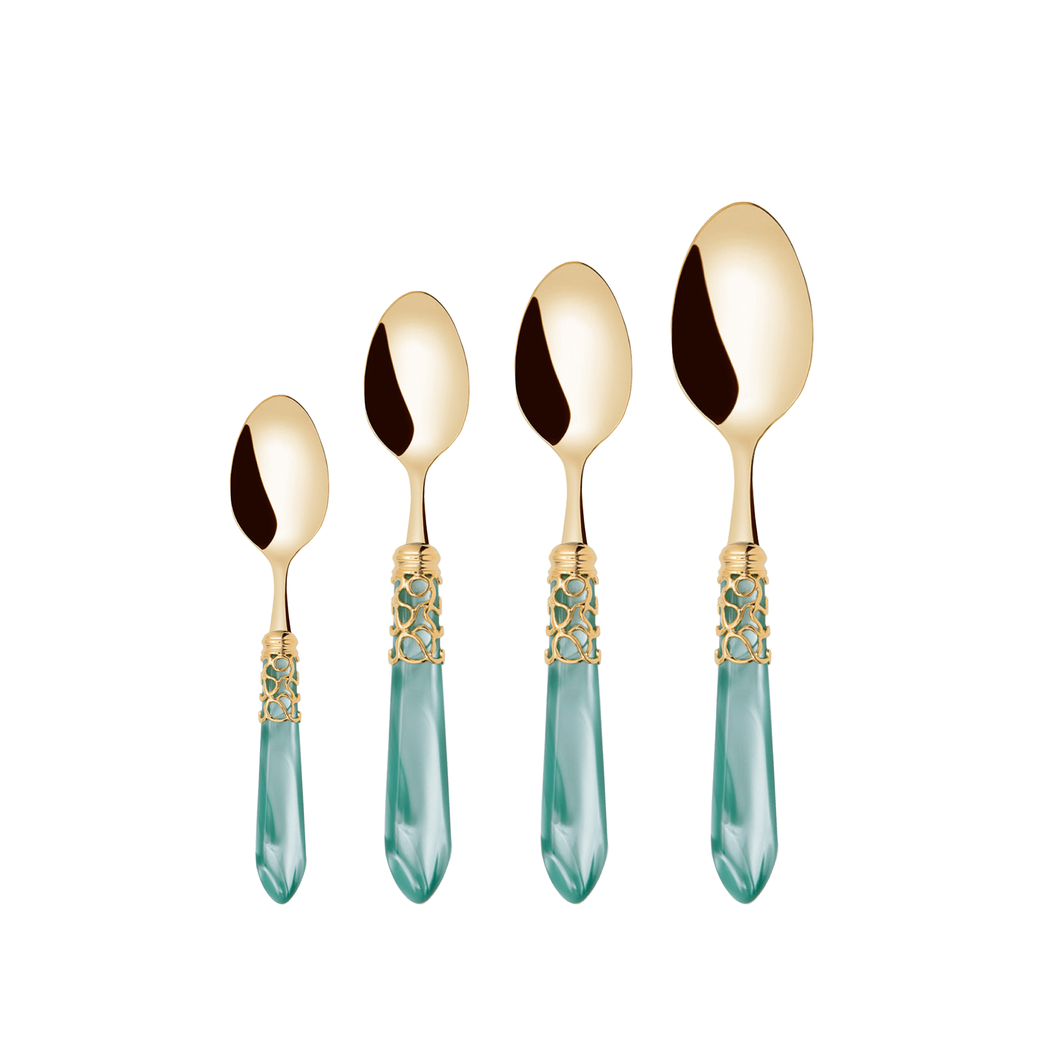 Colheres do Set Faqueiro Melodia Aqua Green Ouro.