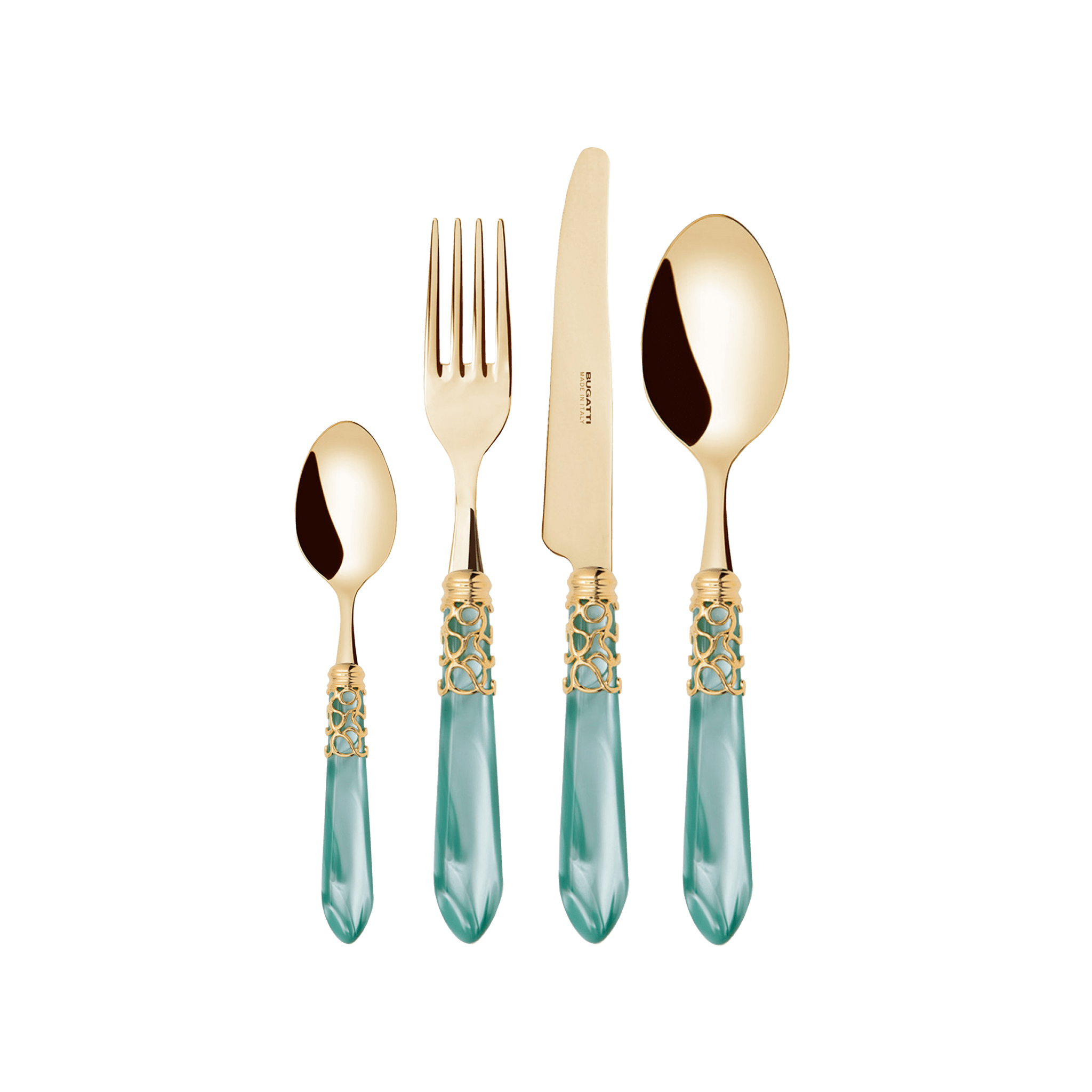 Set Faqueiro Melodia Aqua Green Ouro.