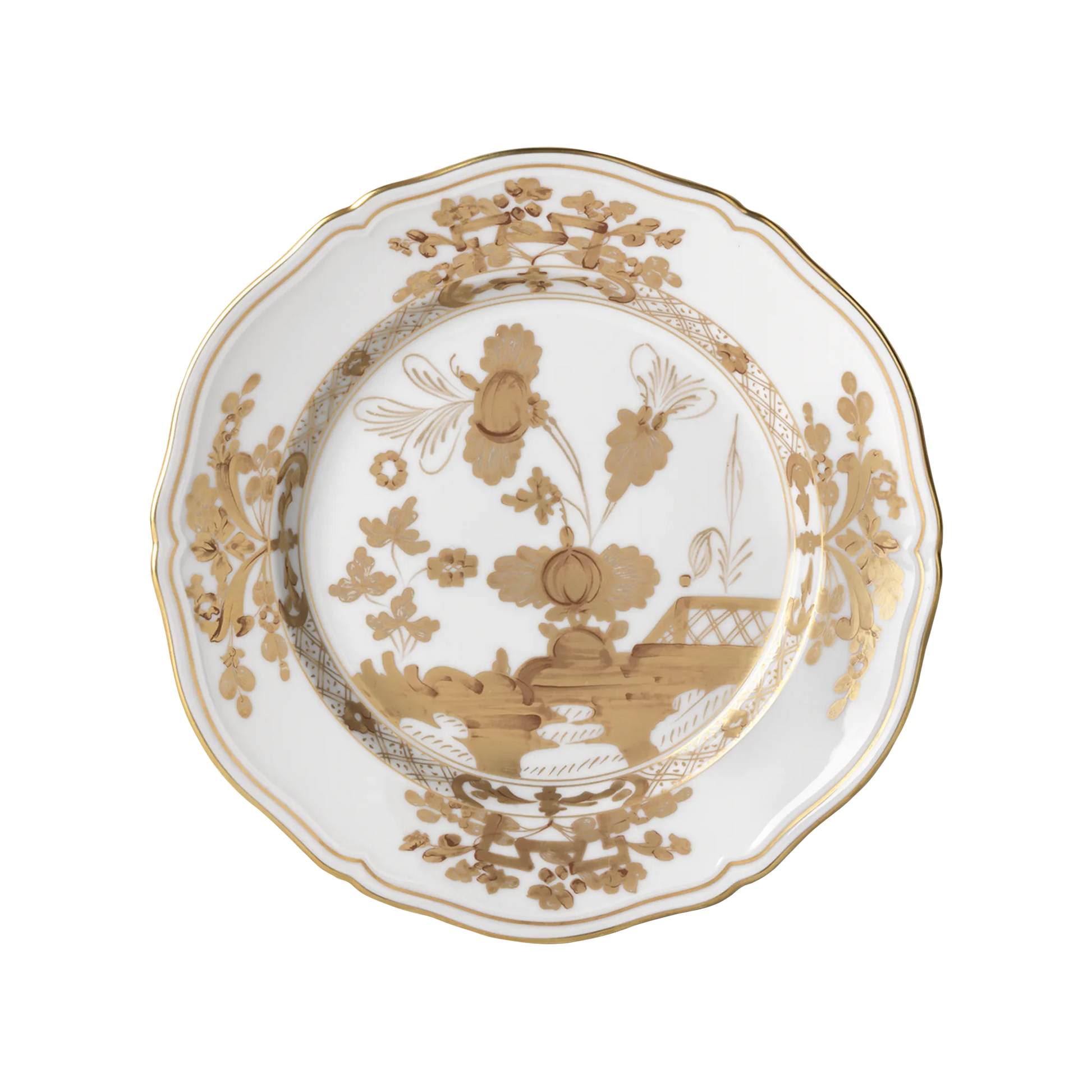 Vista frontal do Prato Raso Oriente Italiano Aurum.