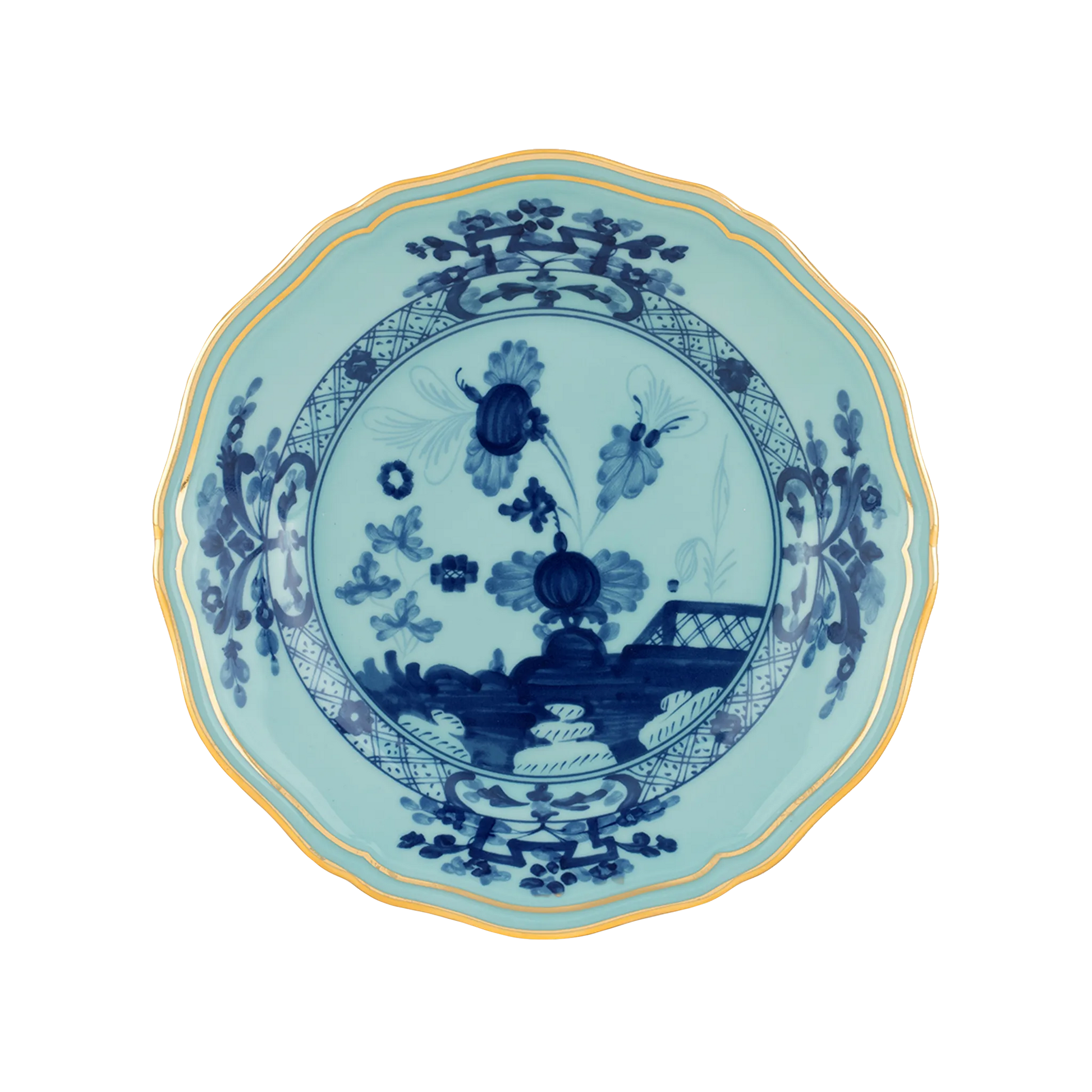 Vista frontal do Sousplat Oriente Italiano Íris.