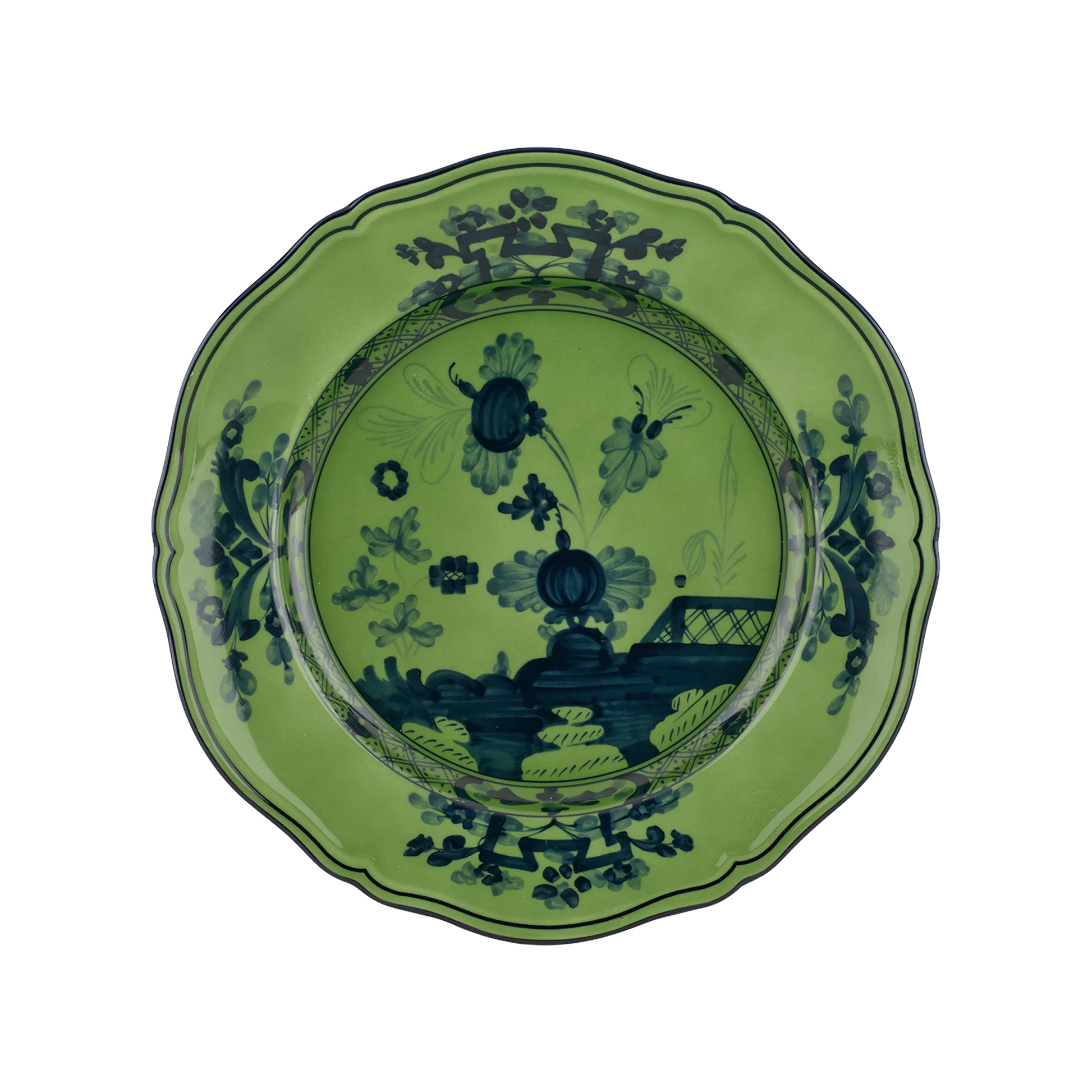 Vista frontal do Prato Raso Oriente Italiano Malachite.