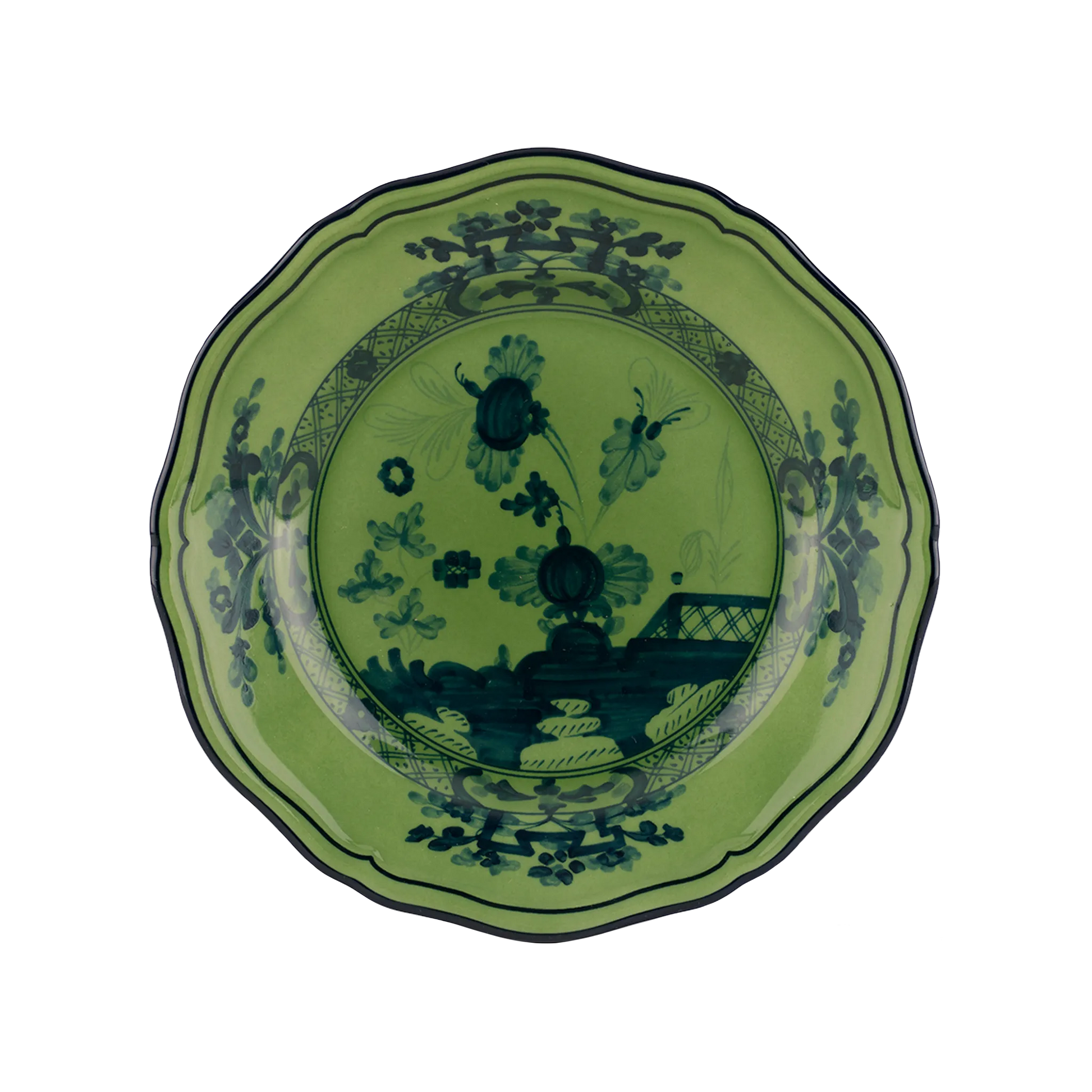 Vista frontal do Sousplat Oriente Italiano Malachite.