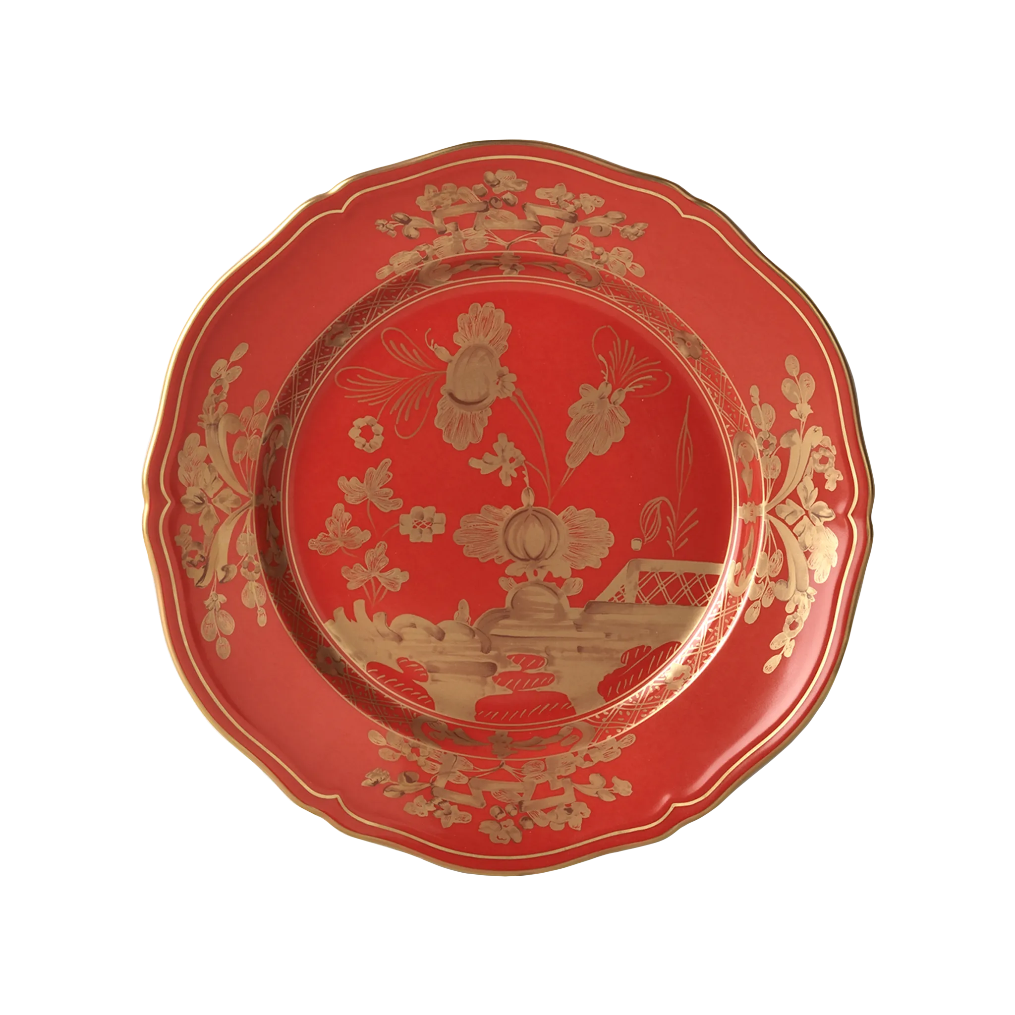 Vista frontal do Sousplat Oriente Italiano Rubrum.