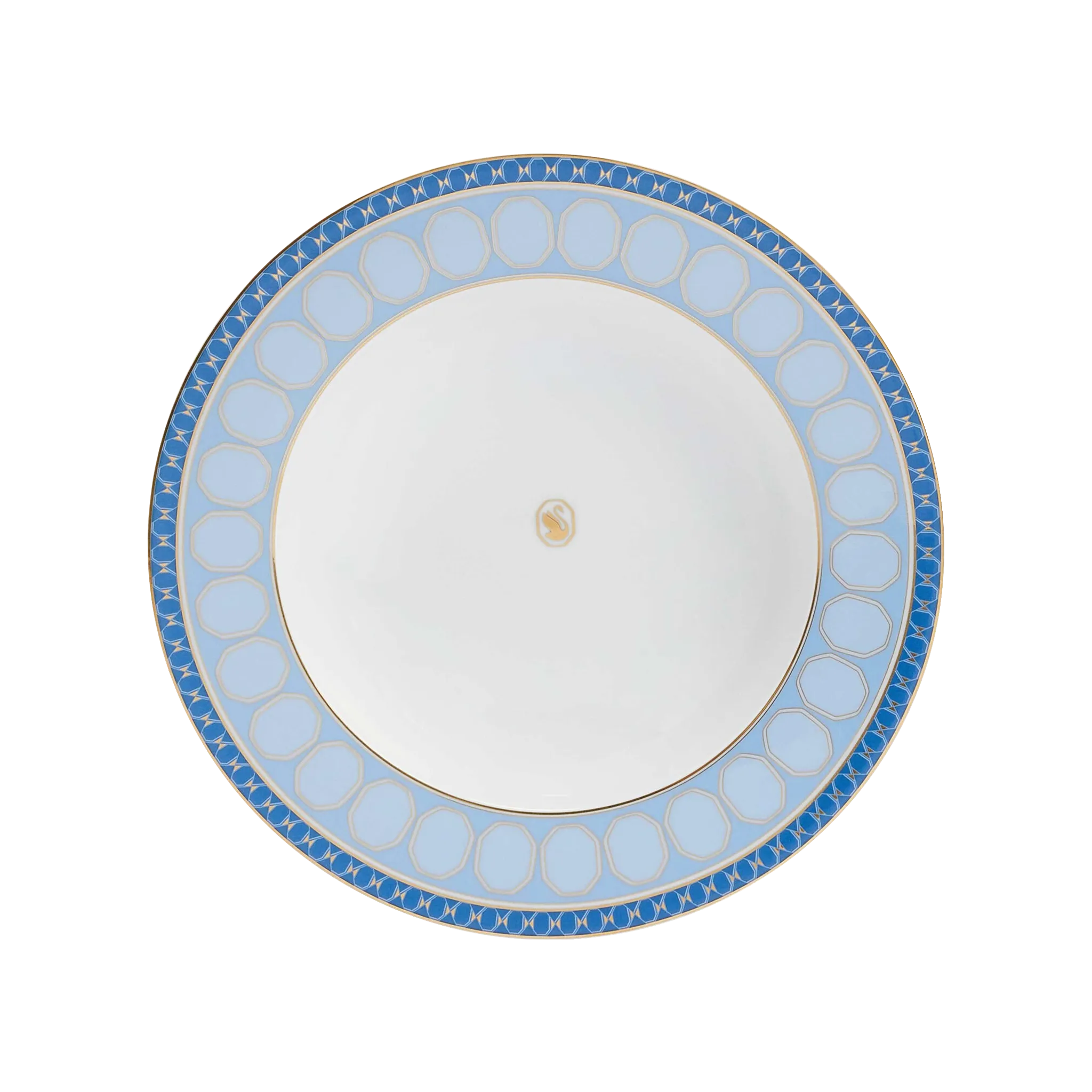 Vista frontal do Prato Fundo Swarovski Azul.
