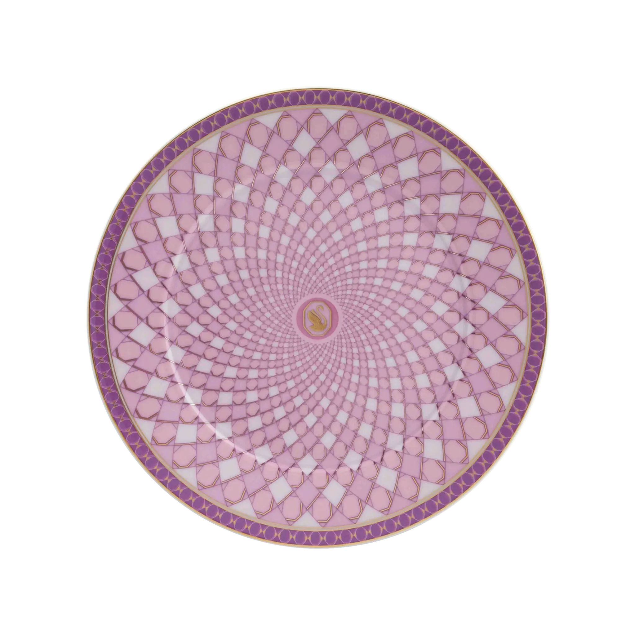 Vista frontal do Prato Pão Swarovski Rosa.