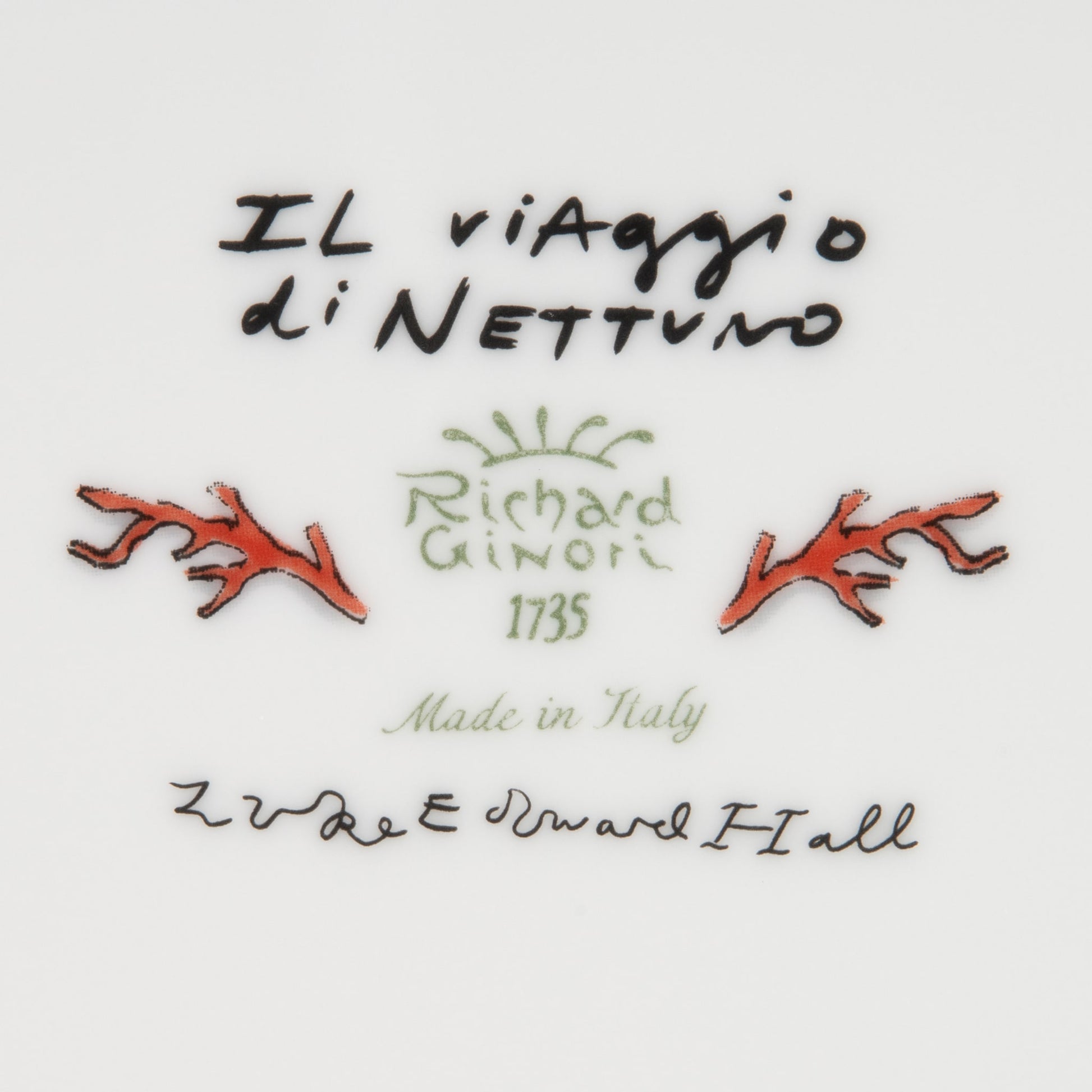 Detalhe do verso do Prato Pão Viaggio Di Nettuno Branco.