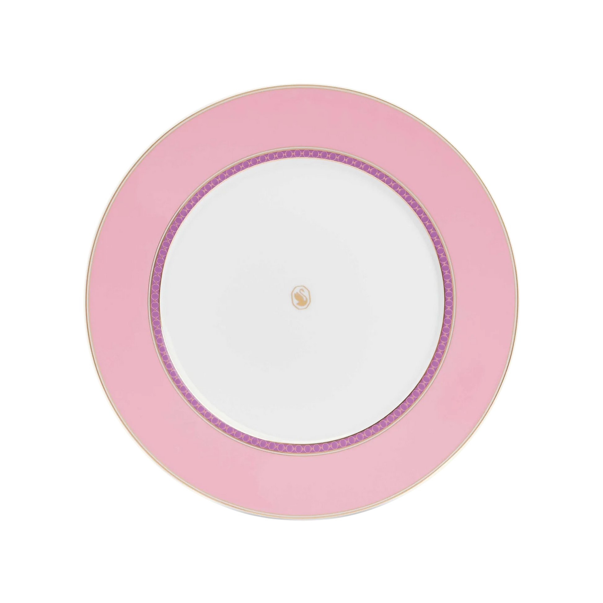 Vista frontal do Prato Raso Swarovski Rosa.