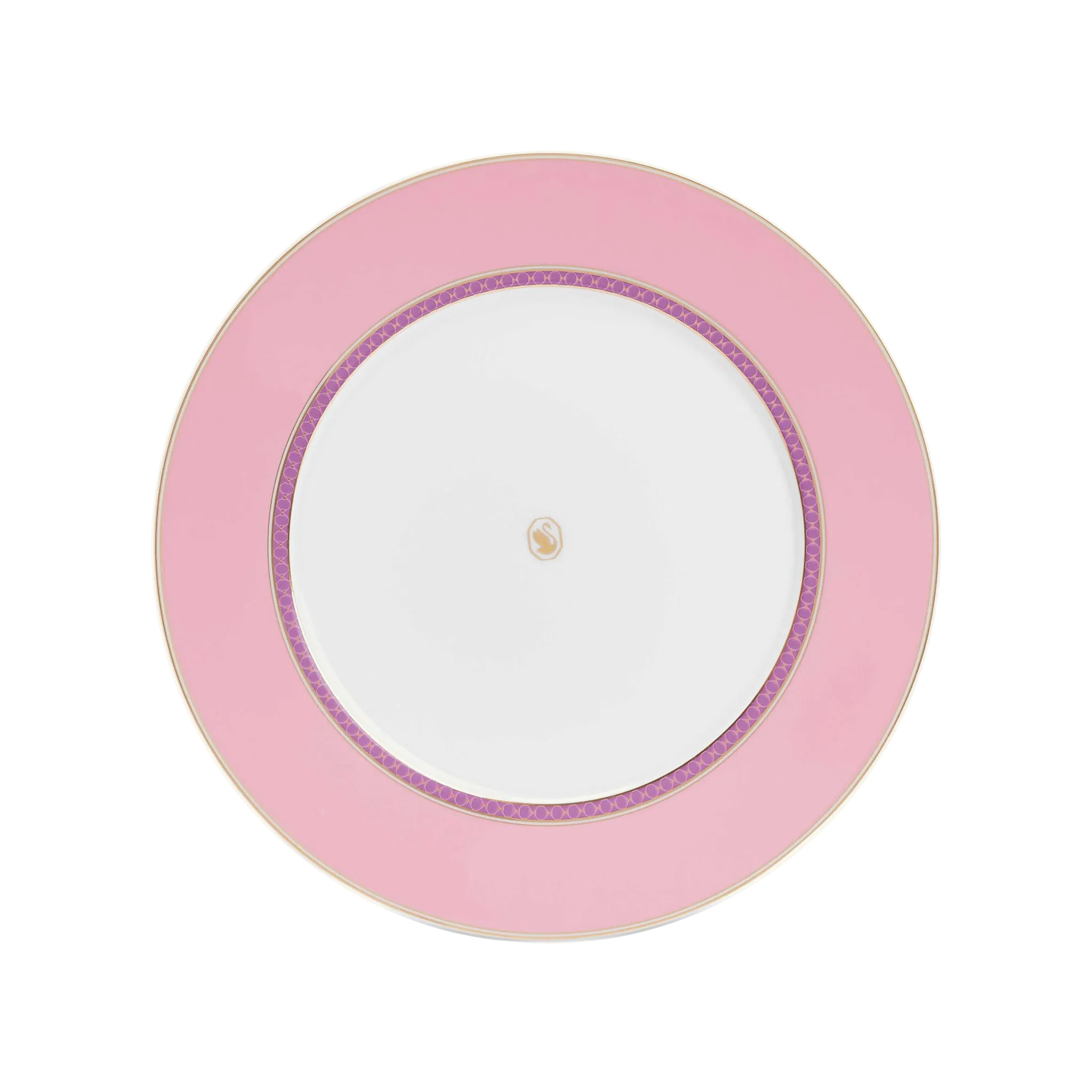 Vista frontal do Prato Raso Swarovski Rosa.