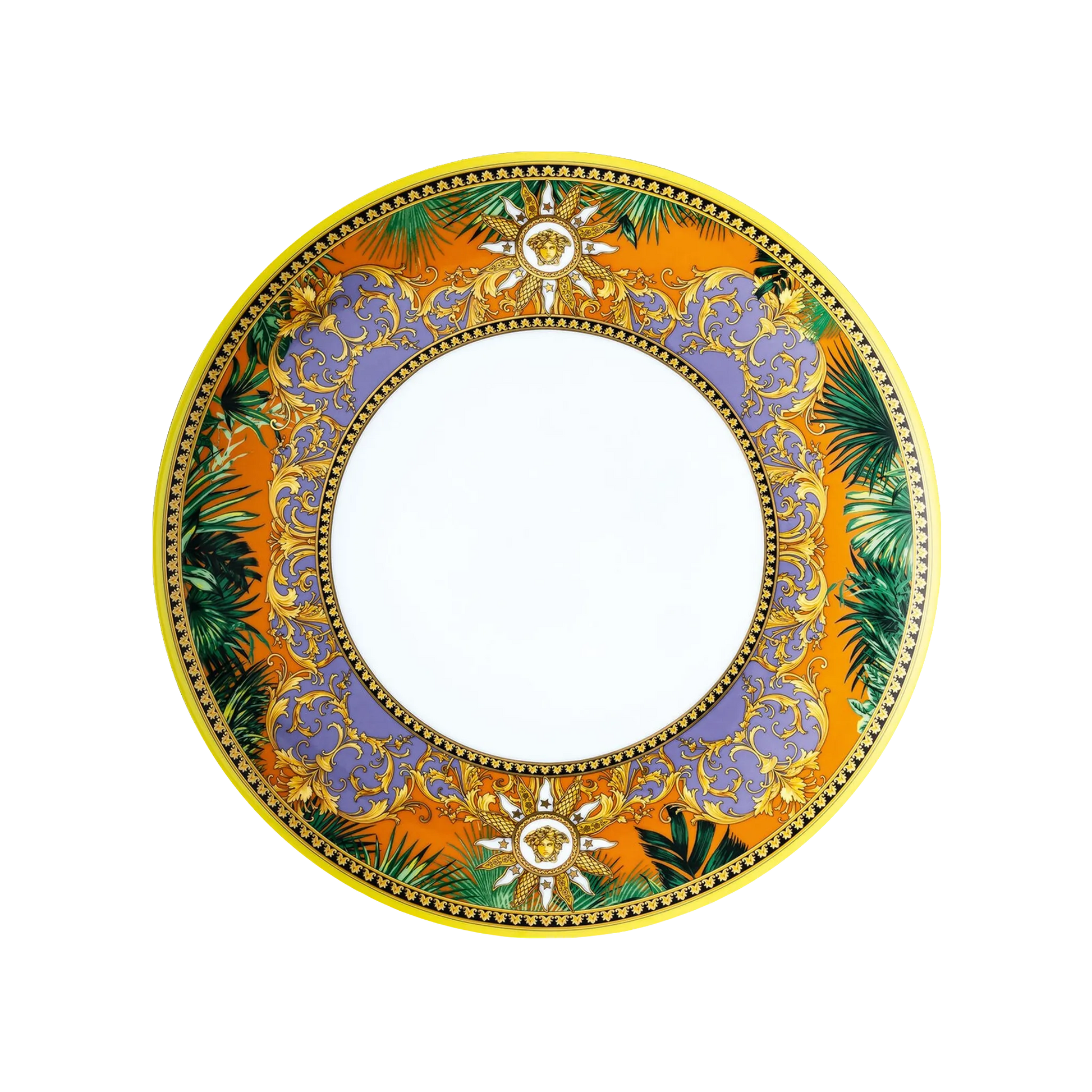 Vista frontal do Prato Raso Versace Jungle.
