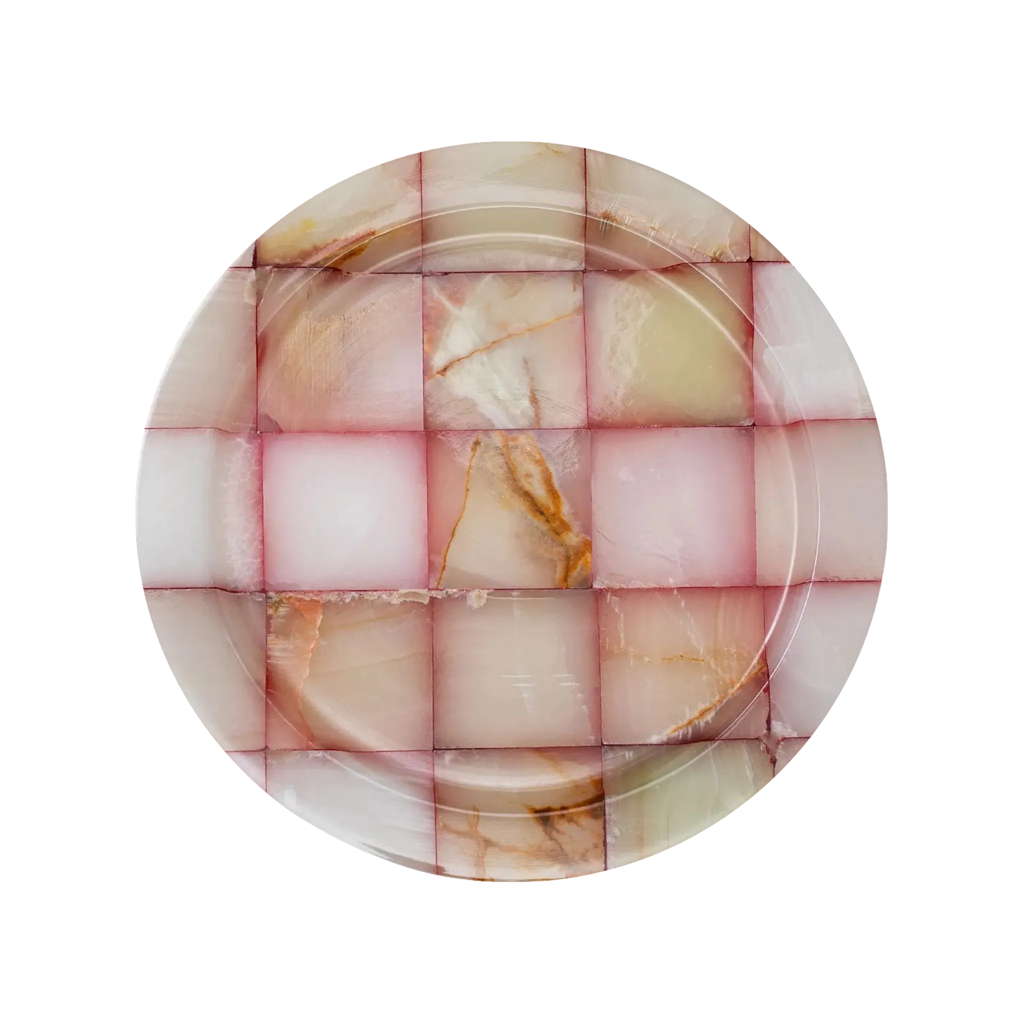 Prato Sobremesa Quadriculado Ônix Rosa.