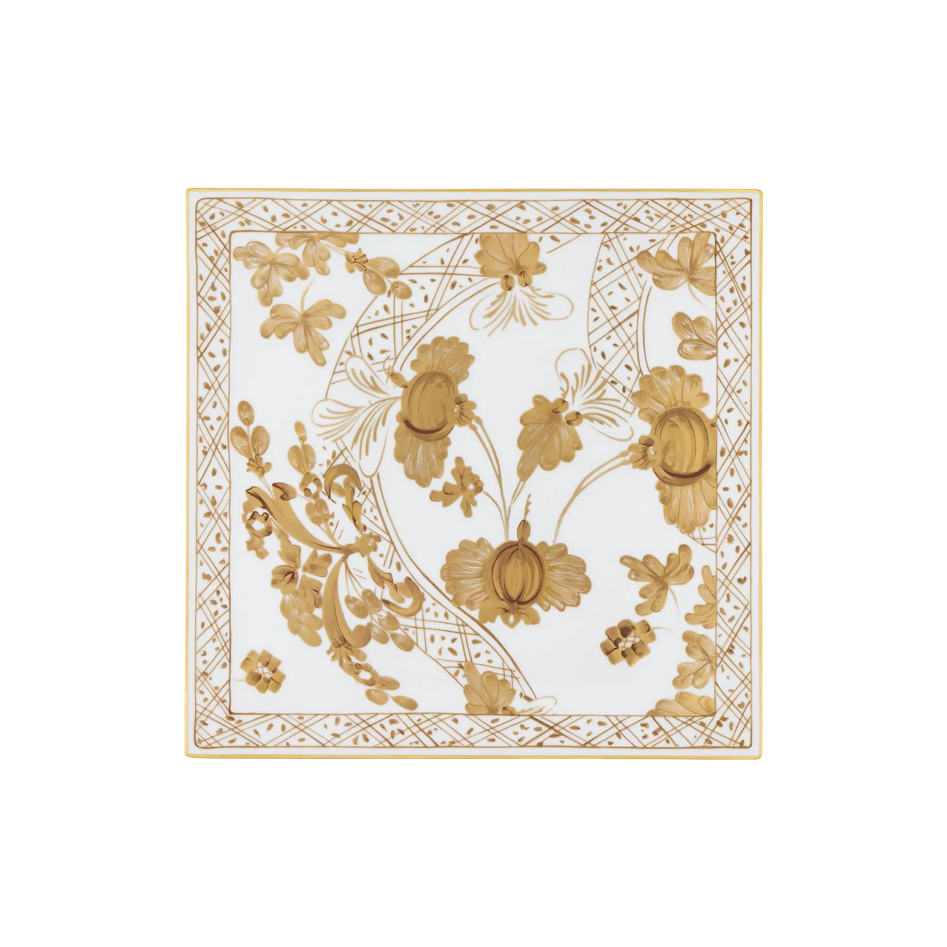 Vista frontal do Set Sousplat Quadrado Tresori Aurum.