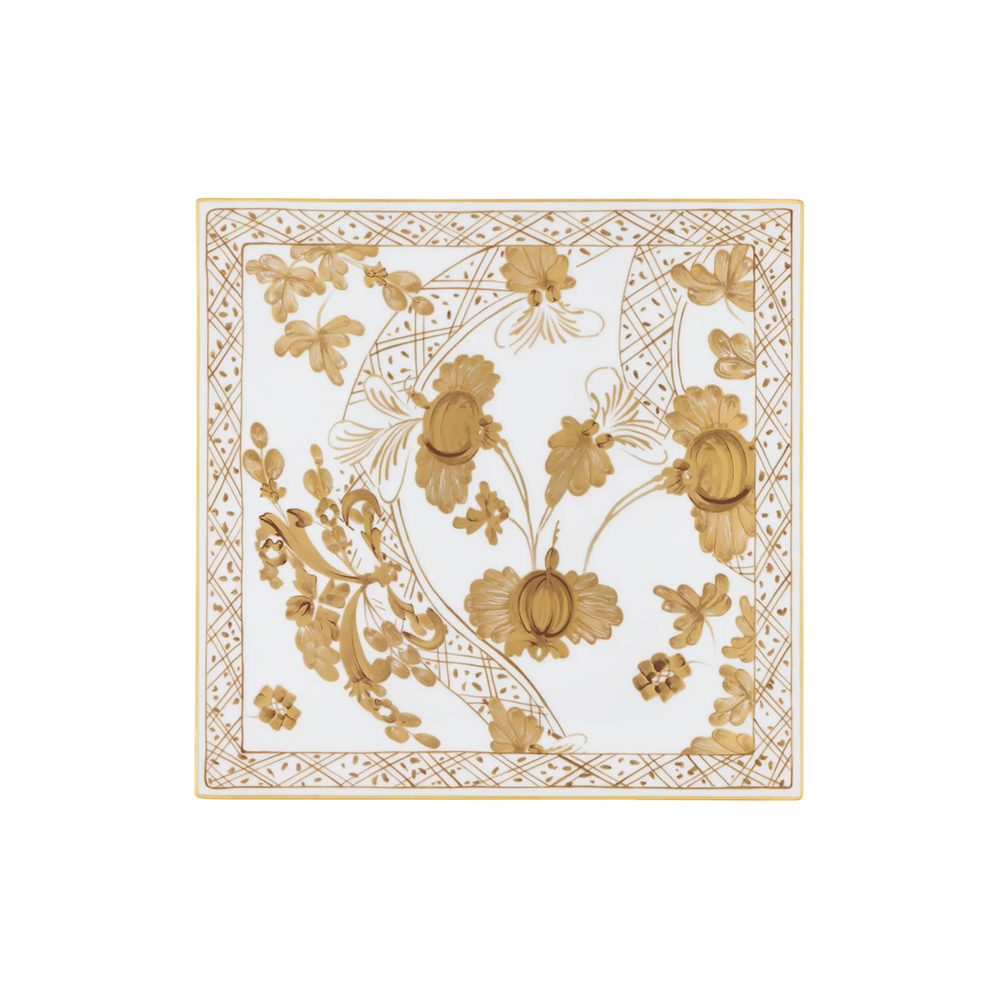 Vista frontal do Set Sousplat Quadrado Tresori Aurum.