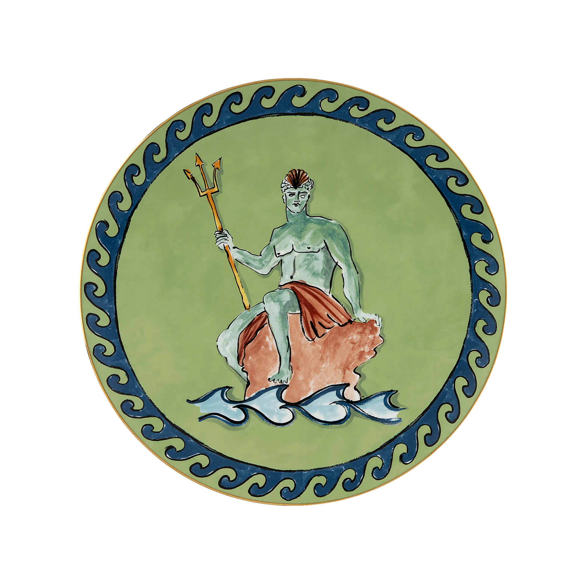 Vista frontal do Sousplat Viaggio Di Nettuno Verde.