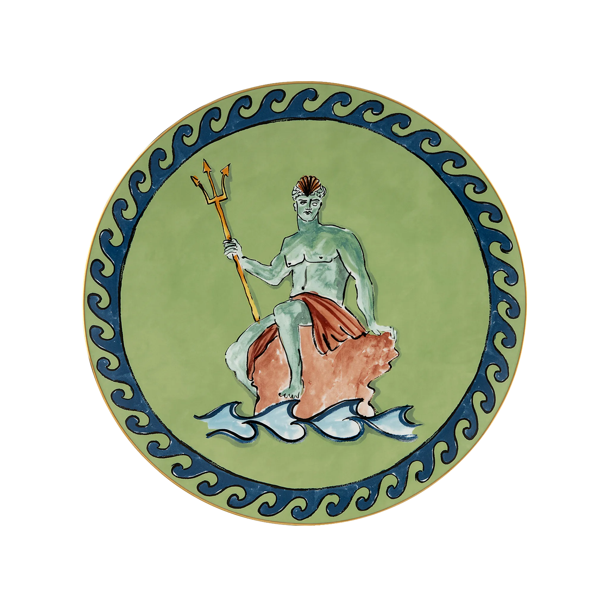 Vista frontal do Sousplat Viaggio Di Nettuno Verde.