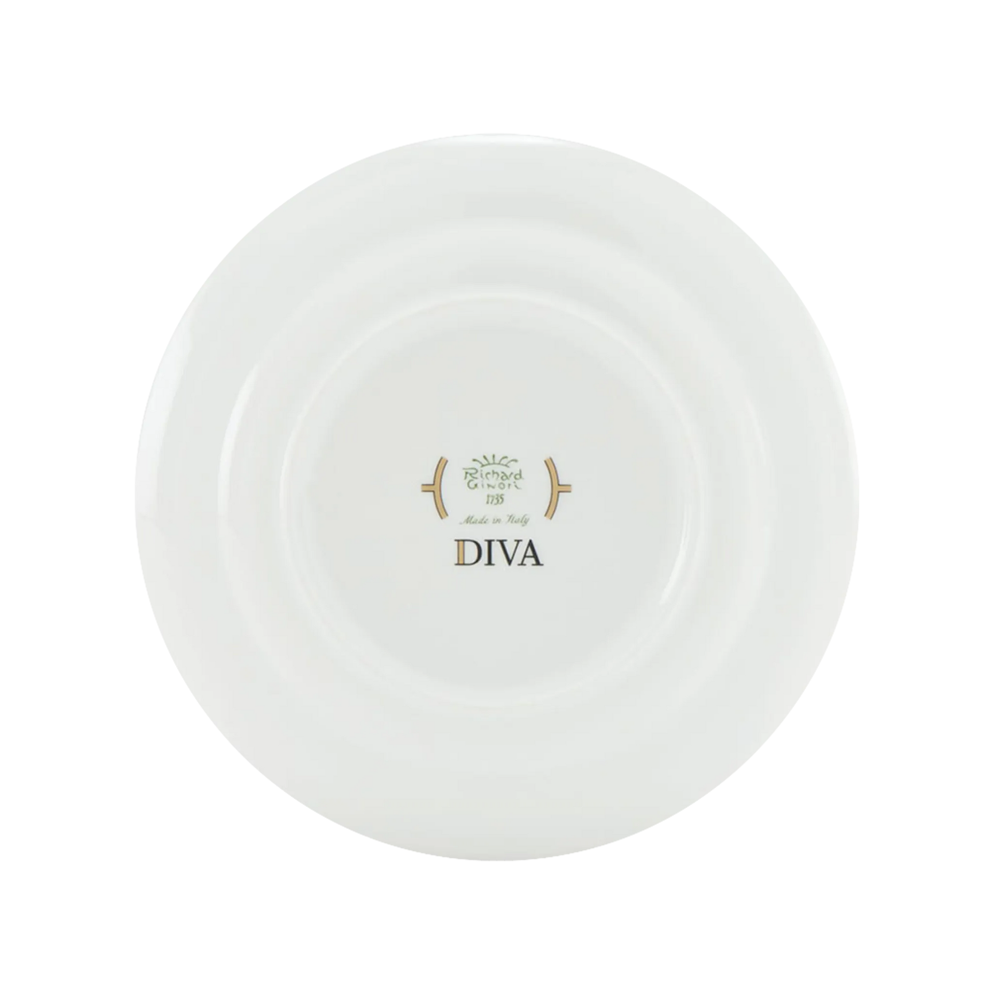 Verso do Prato Sobremesa Diva Giallo.