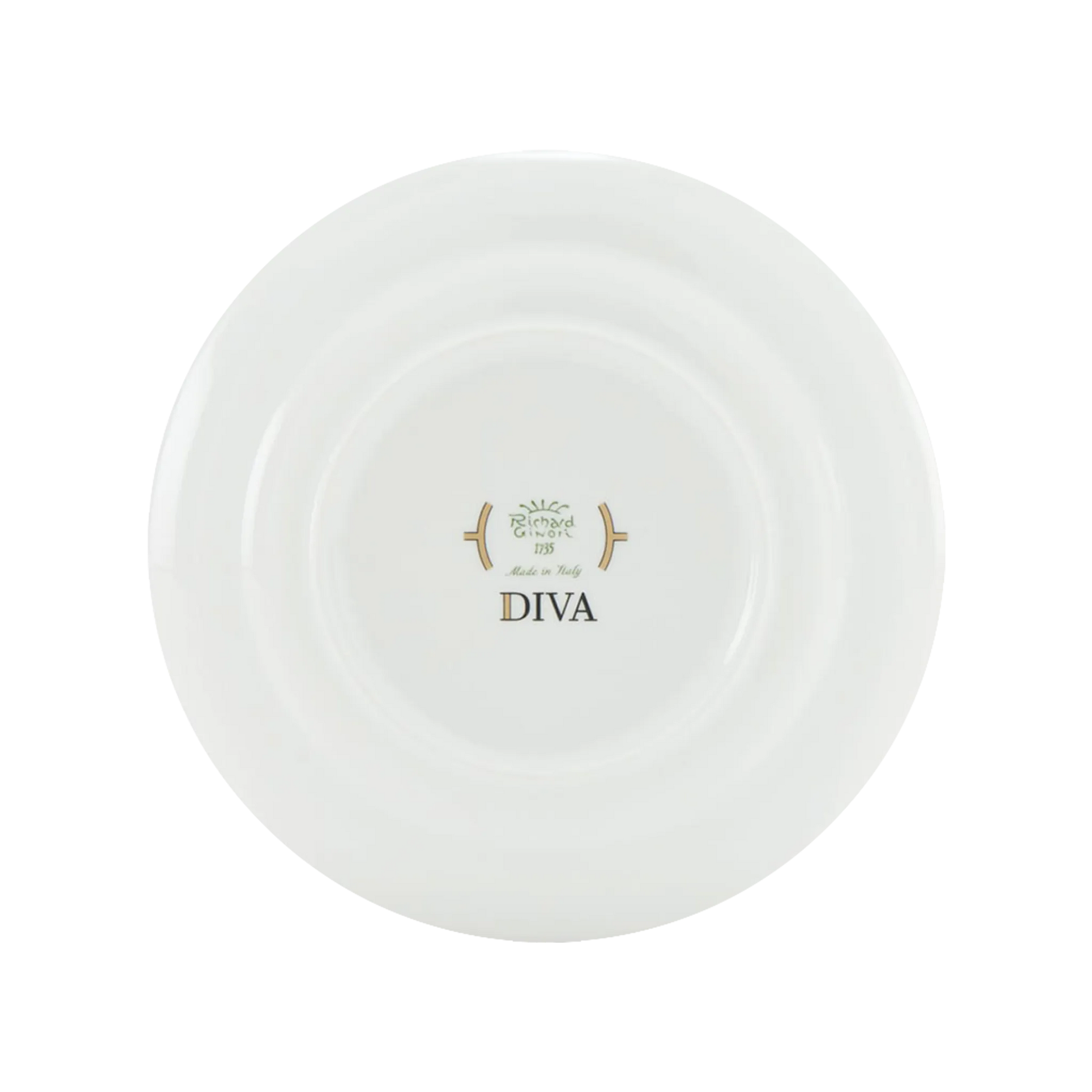 Verso do Prato Sobremesa Diva Verde.