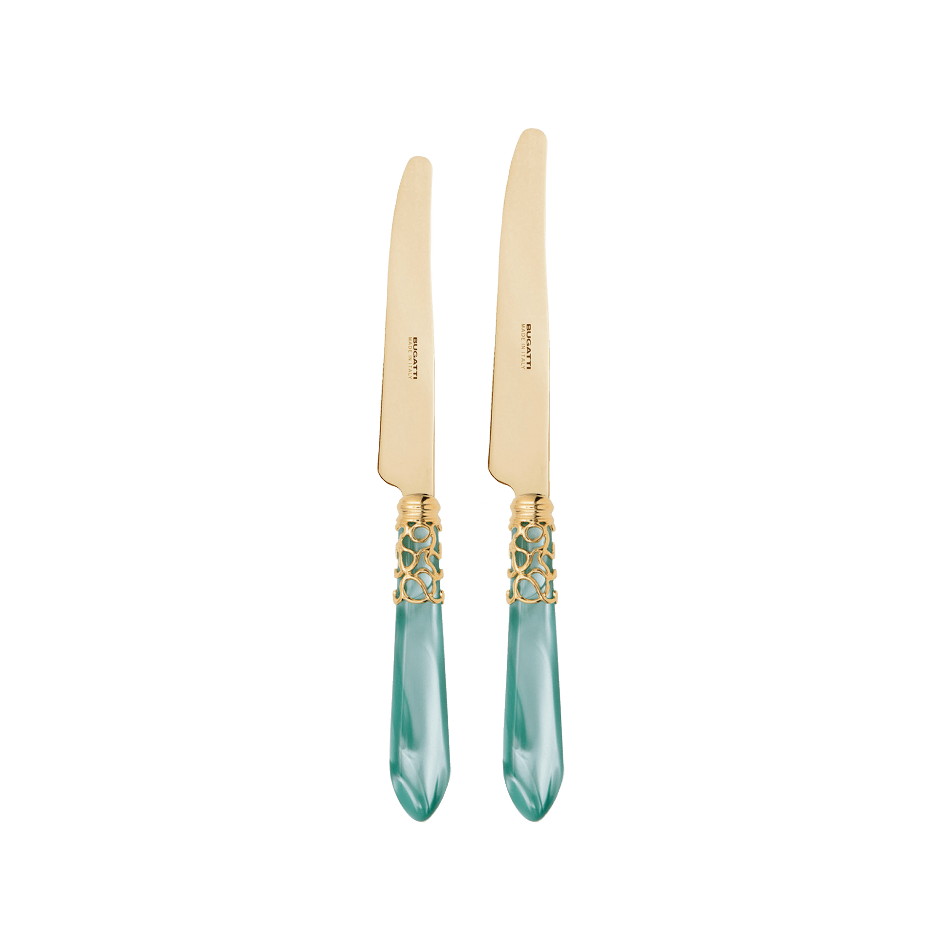 Facas do Set Faqueiro Melodia Aqua Green Ouro.