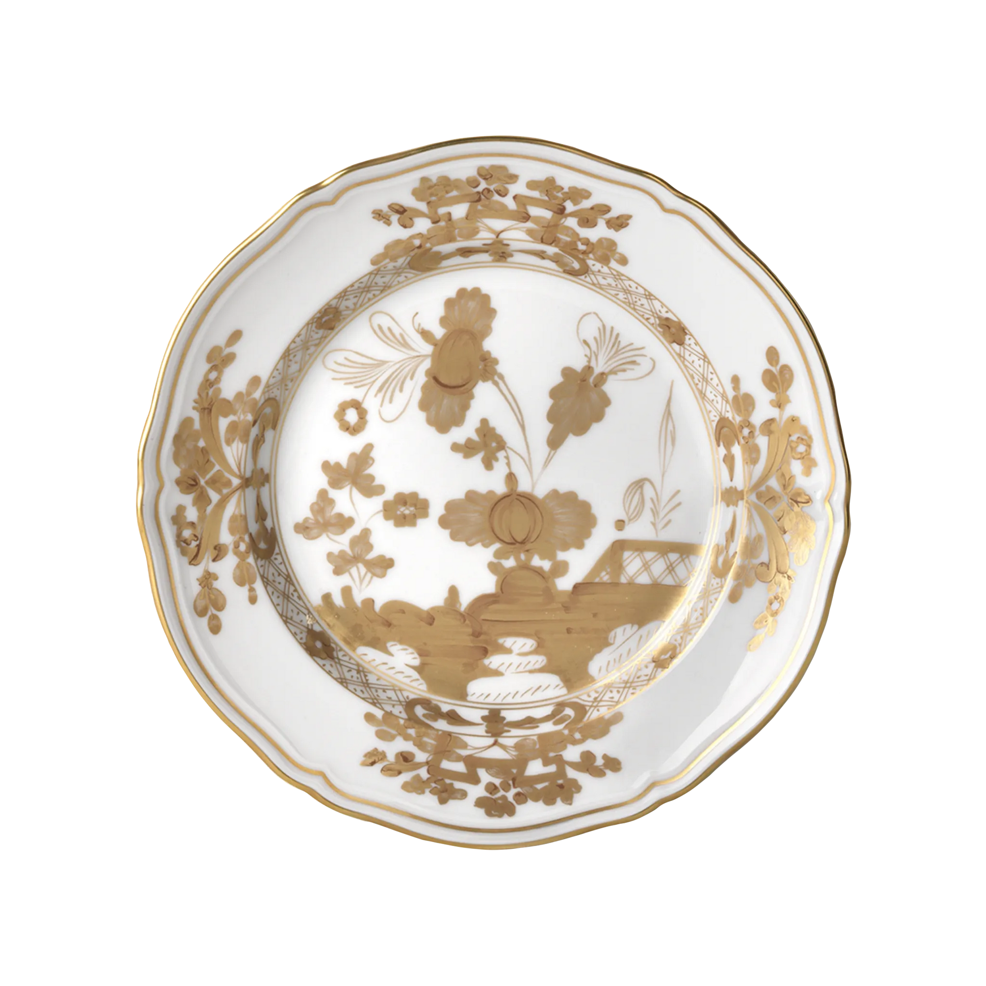 Vista frontal do Prato Sobremesa Oriente Italiano Aurum.