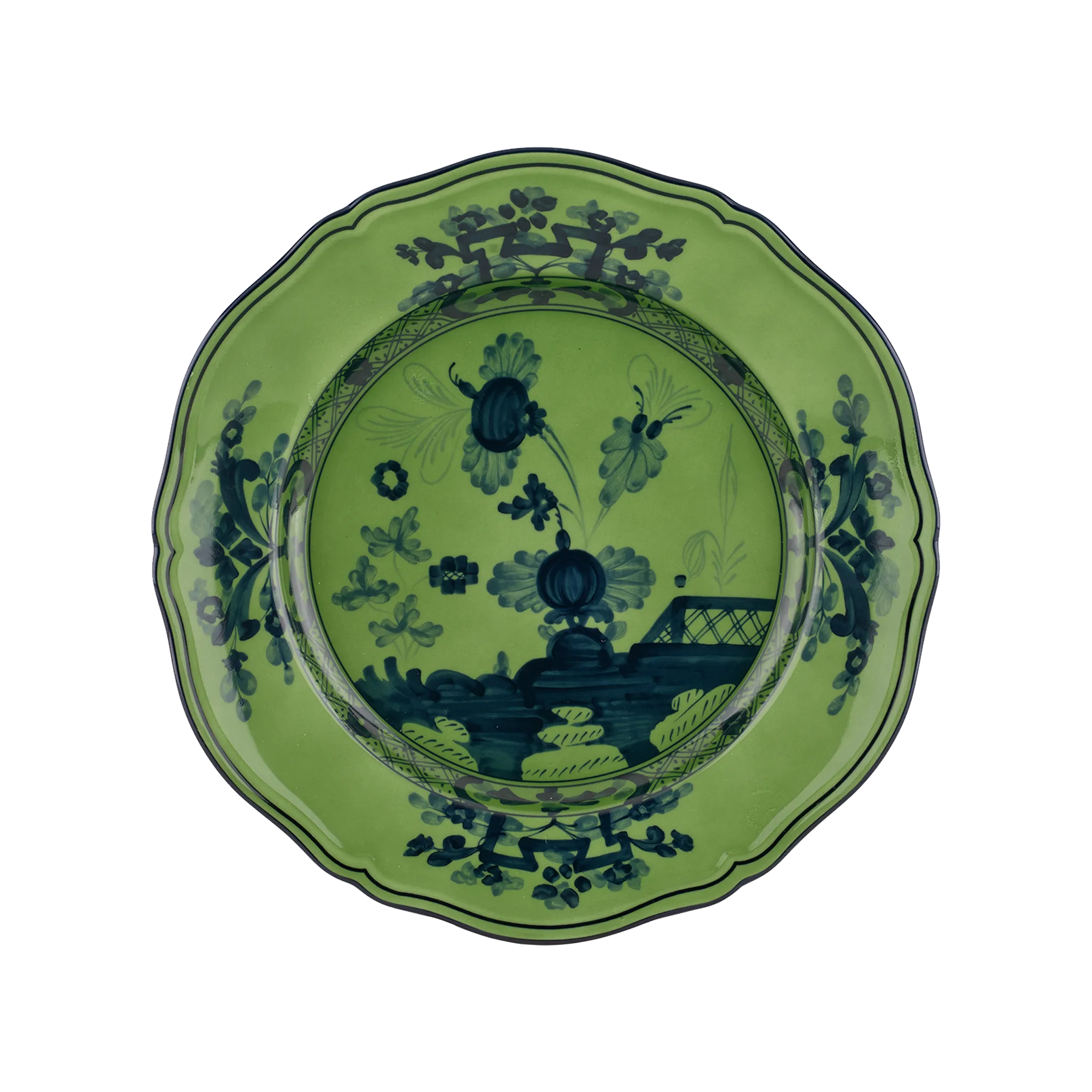 Vista frontal do Prato Raso Oriente Italiano Malachite.