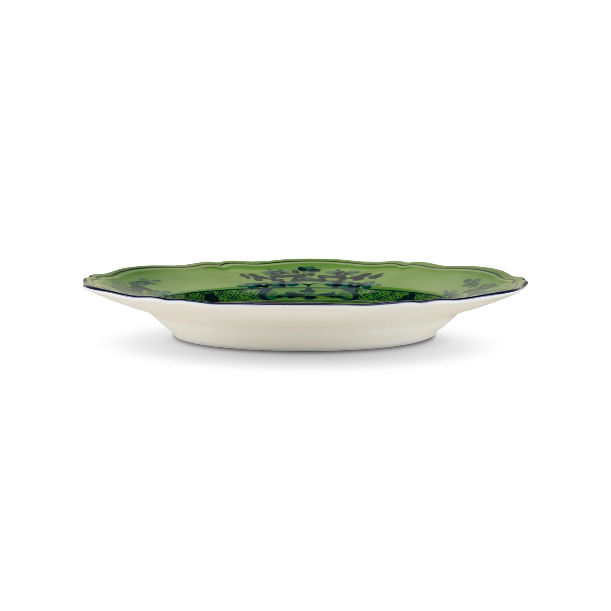 Vista lateral do Prato Raso Oriente Italiano Malachite.