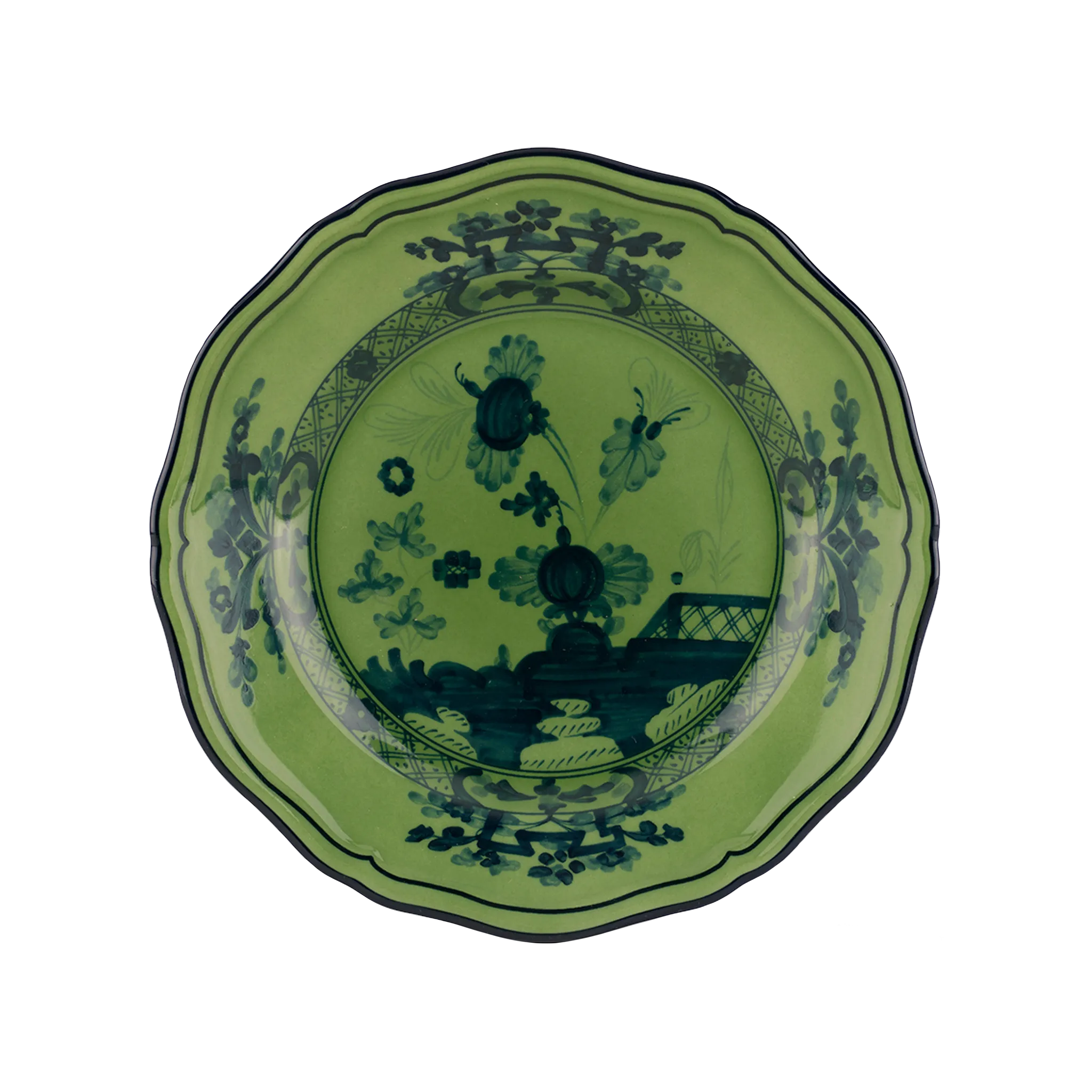 Vista frontal do Sousplat Oriente Italiano Malachite.