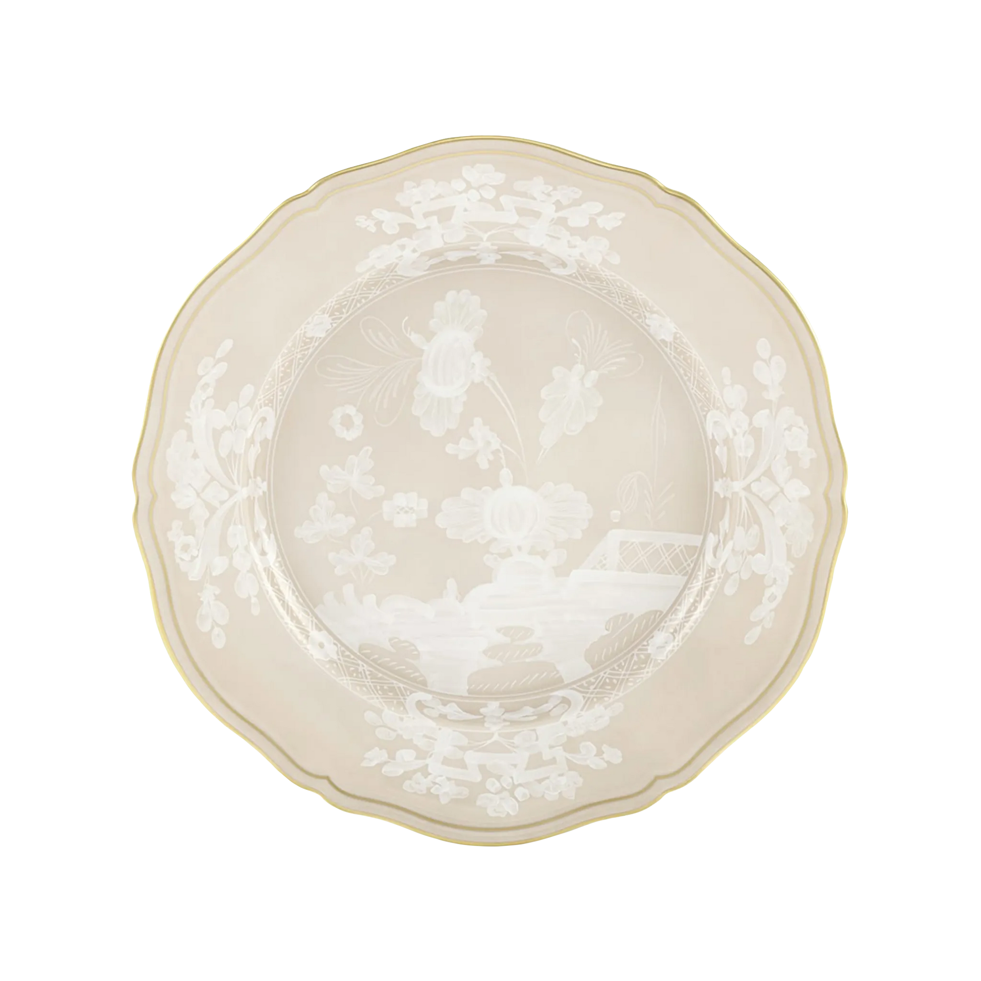 Vista frontal do Prato Raso Oriente Italiano Meringa.