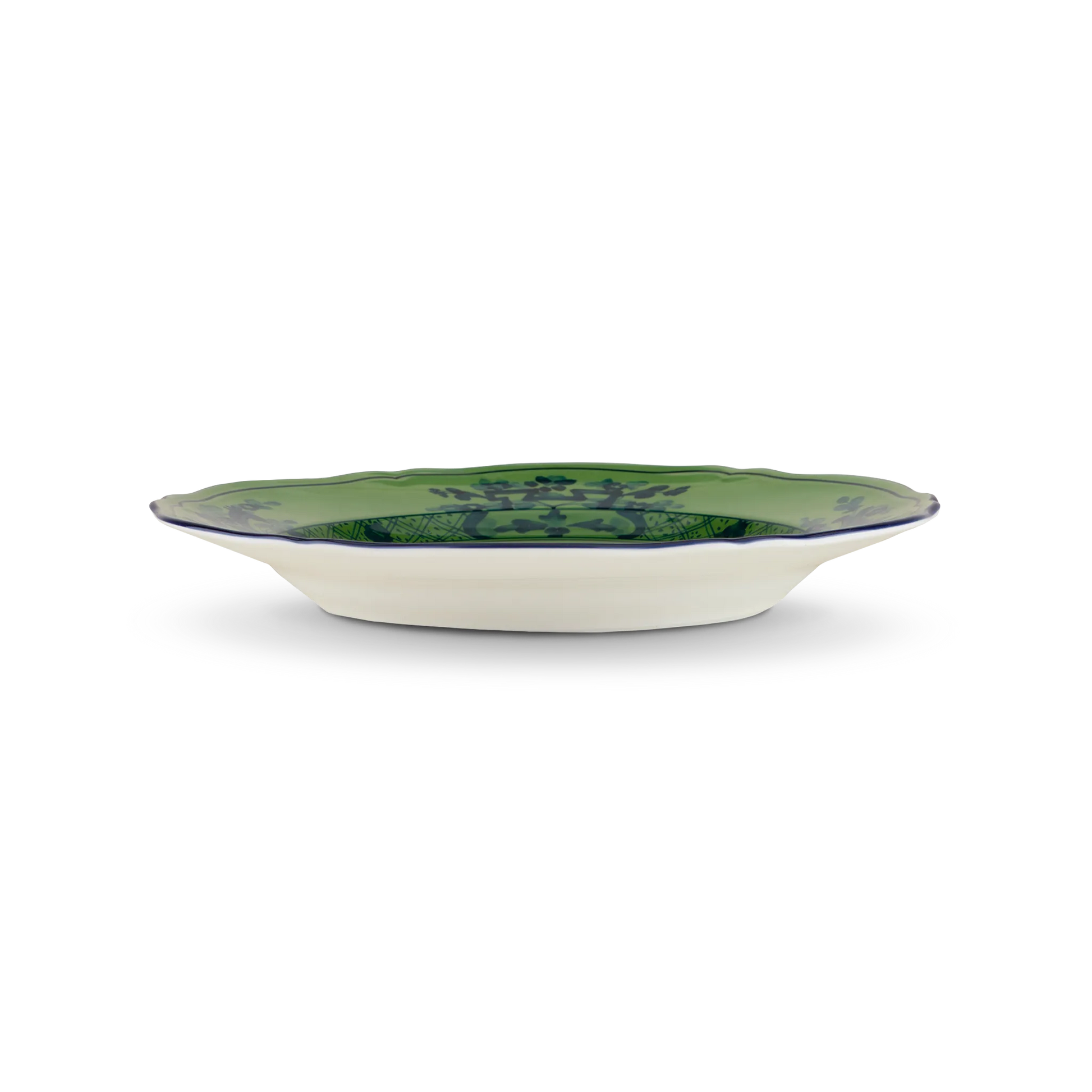 Vista lateral do Prato Sobremesa Oriente Italiano Malachite.