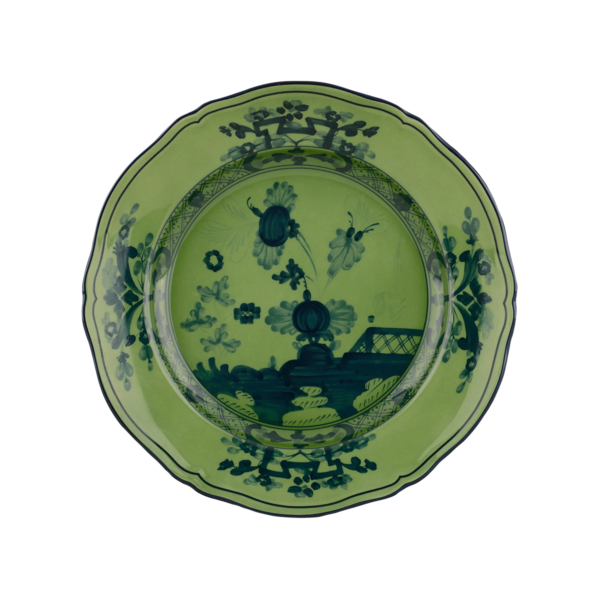 Vista frontal do Prato Sobremesa Oriente Italiano Malachite.