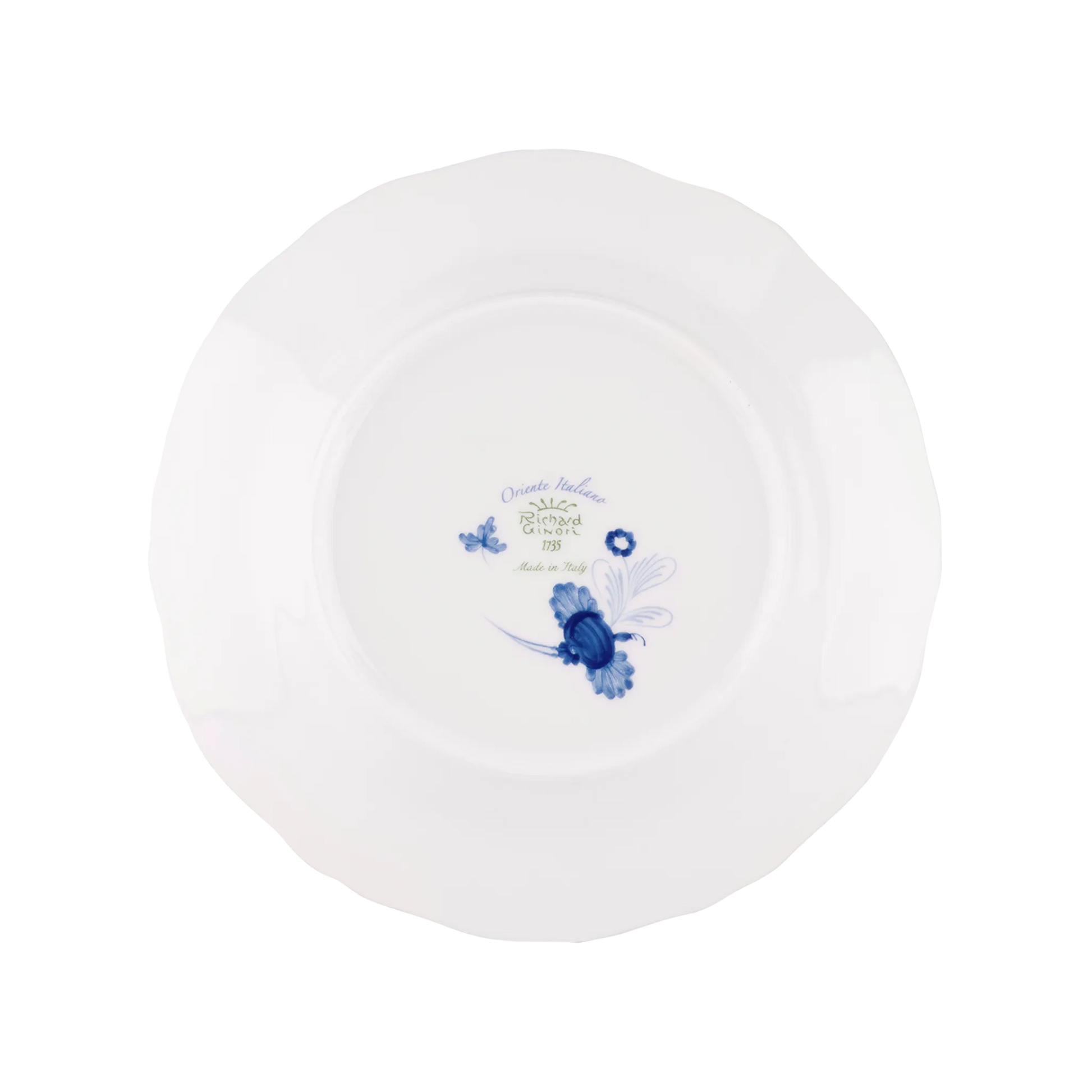 Verso do Prato Sobremesa Oriente Italiano Pervinca.