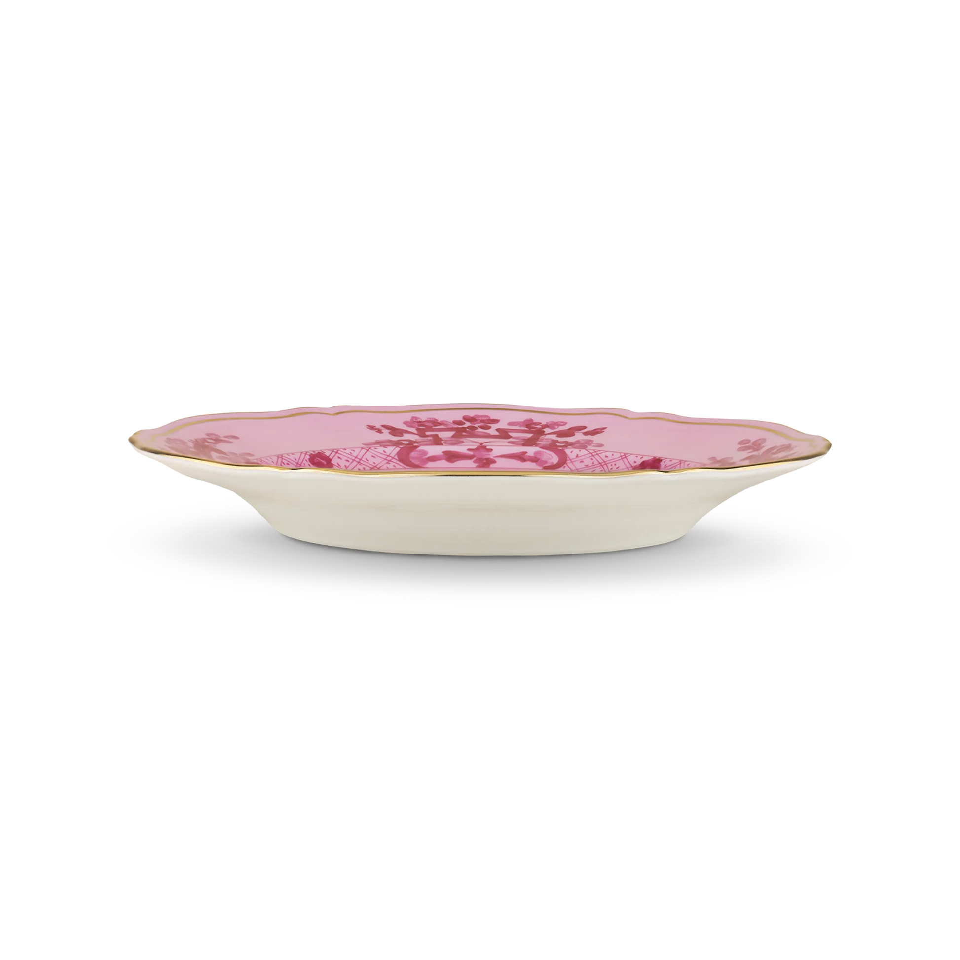 Vista lateral do Prato Sobremesa Oriente Italiano Porpora.