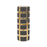 Vaso Cilindro Grid Cinza e Dourado.